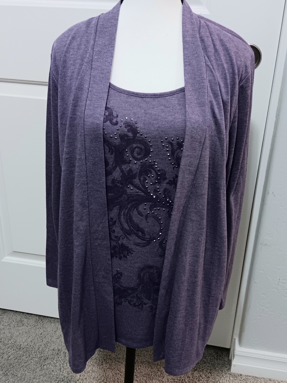 White Stag- Purple Two-Piece Knit Cardigan & Tank Set